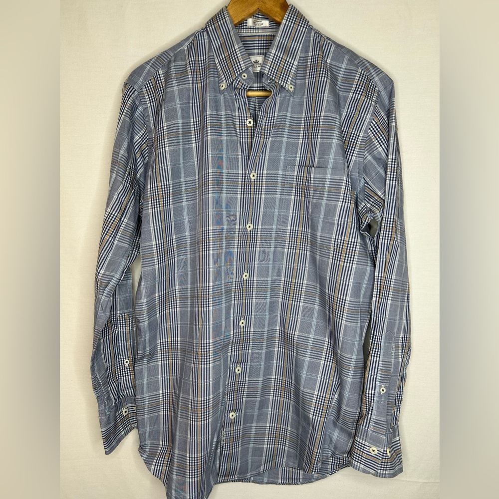 Peter Millar Blue Checkered Button Down Cotton Shirt Size Medium